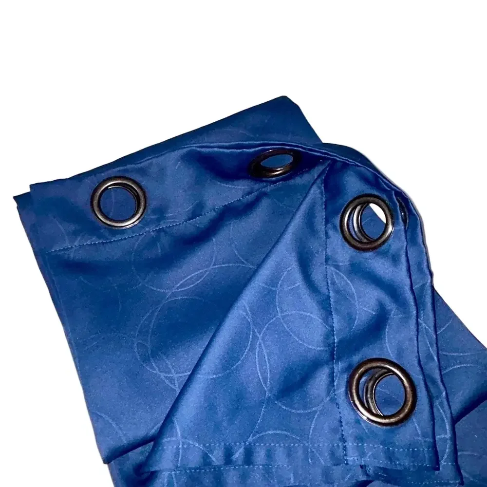 Luxury Long Royal Blue Grommet Curtains Geometric Concentric Circle Pattern